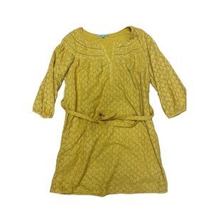 Danielrainn Women's Yellow Embroidered Floral 3/4 Sleeve Tunic Dress Large